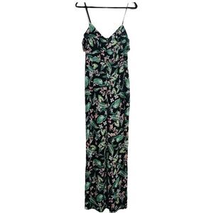 Anthropologie Adelyn Rae Floral Jumpsuit Sz M Black Sleeveless Spaghetti Straps